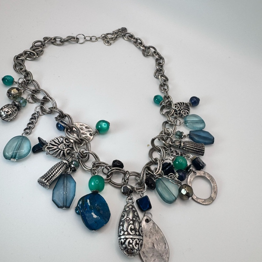 Elegant Silver and Blue Charm Necklace